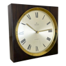Vintage modernist wood & brass table and wall clock by junghans, germany, 1970s