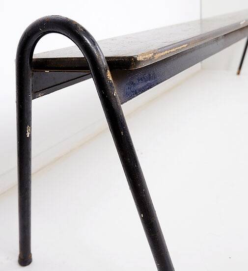 Tubax Black wood and metal bench - Minimalist design - 1950s