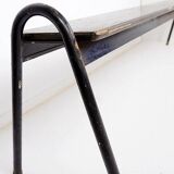 Banc en bois et métal tubulaire noir, 1950