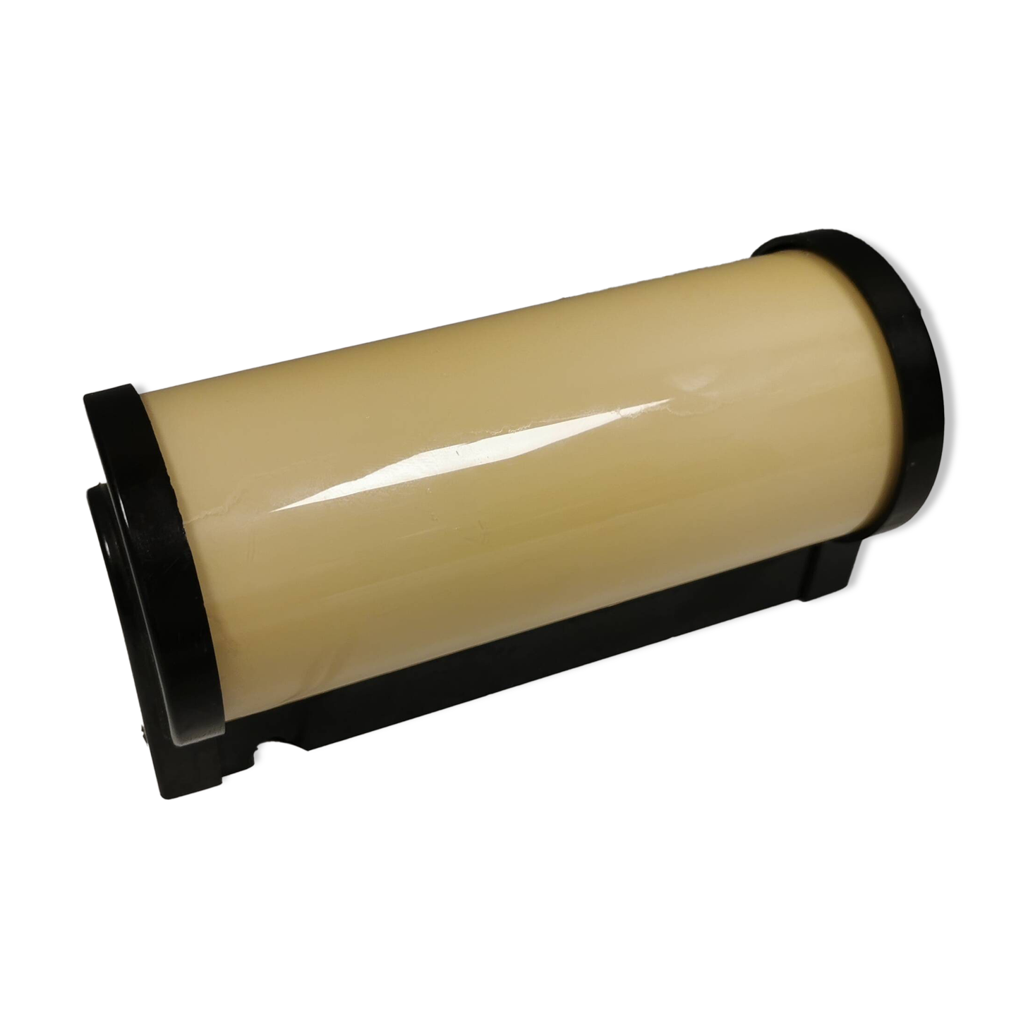 Old wall lamp, made of bakelite with a vanilla/egg colored glass shade.