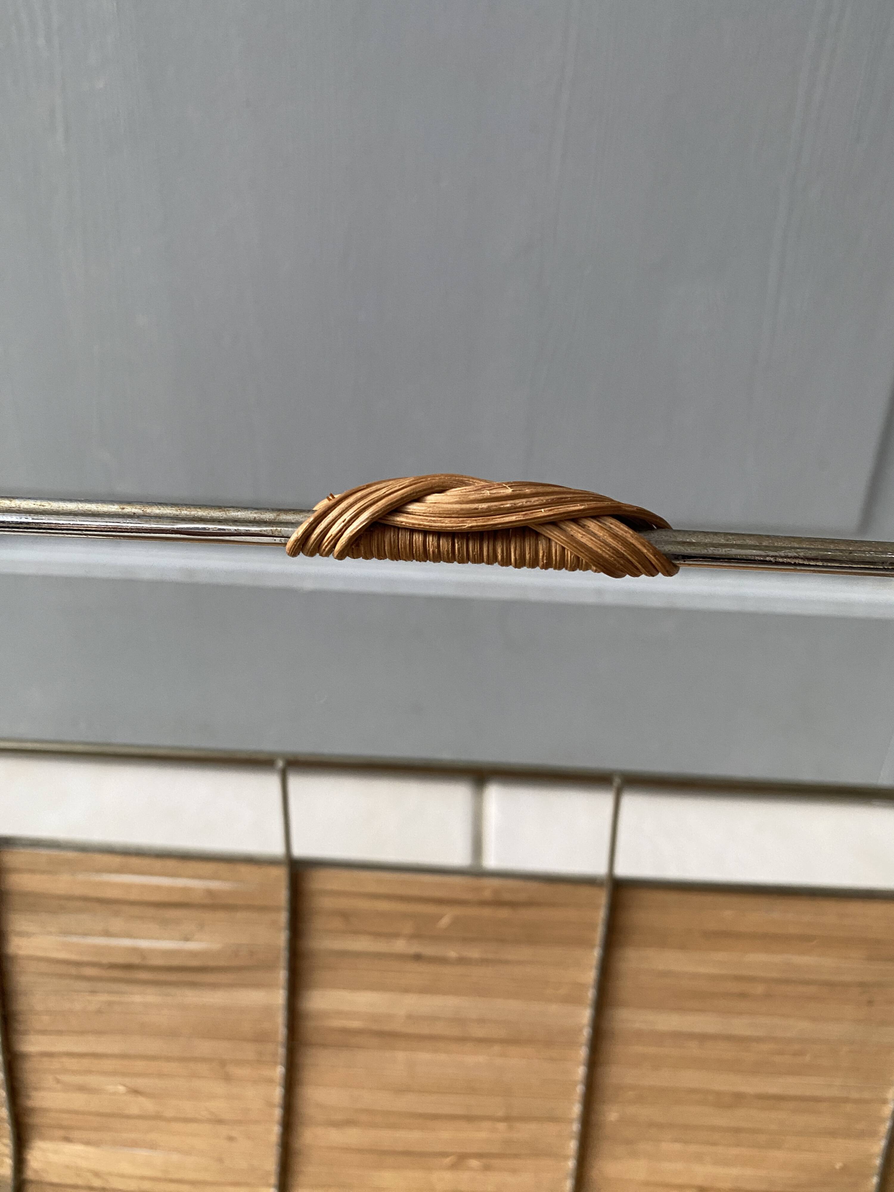 Vintage 1960s magazine rack / newspaper basket, brass & bamboo frame