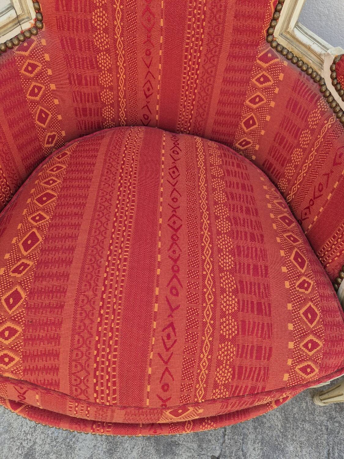 Pair of Louis XVI style bergère armchairs, antique.