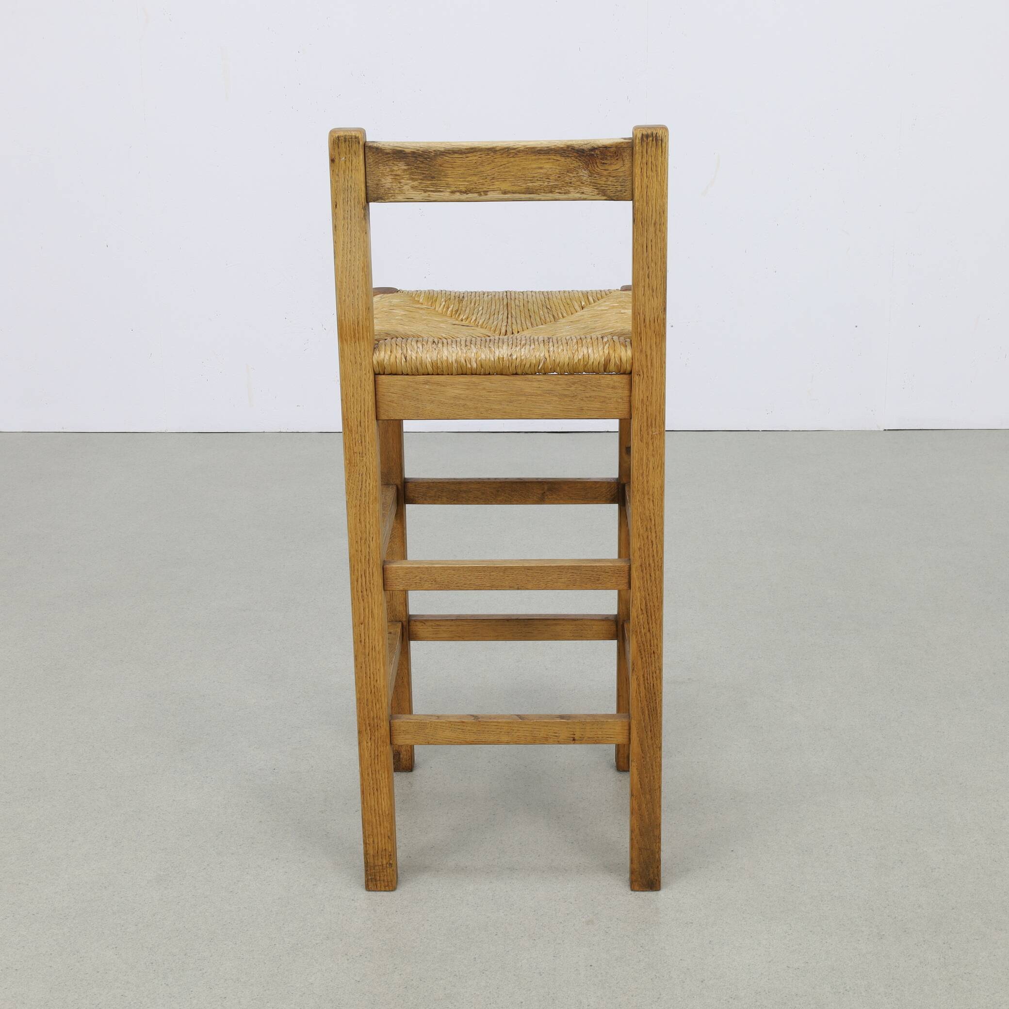 Tabourets de bar vintage en chêne et rotin, années 1970, lot de 4