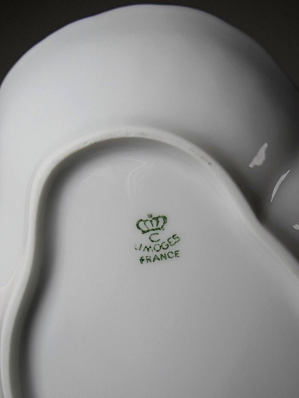 Vintage duo of Chastagner Limoges serving dishes, white rocaille porcelain.