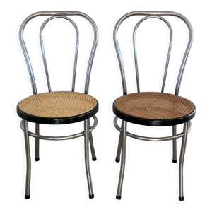 Chaises bistrot chrome et cannage