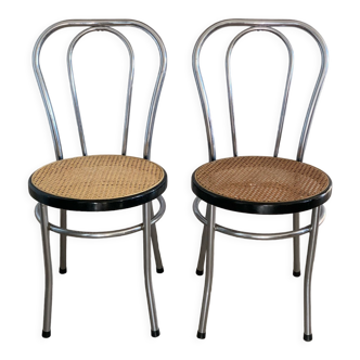 Chaises bistrot chrome et cannage