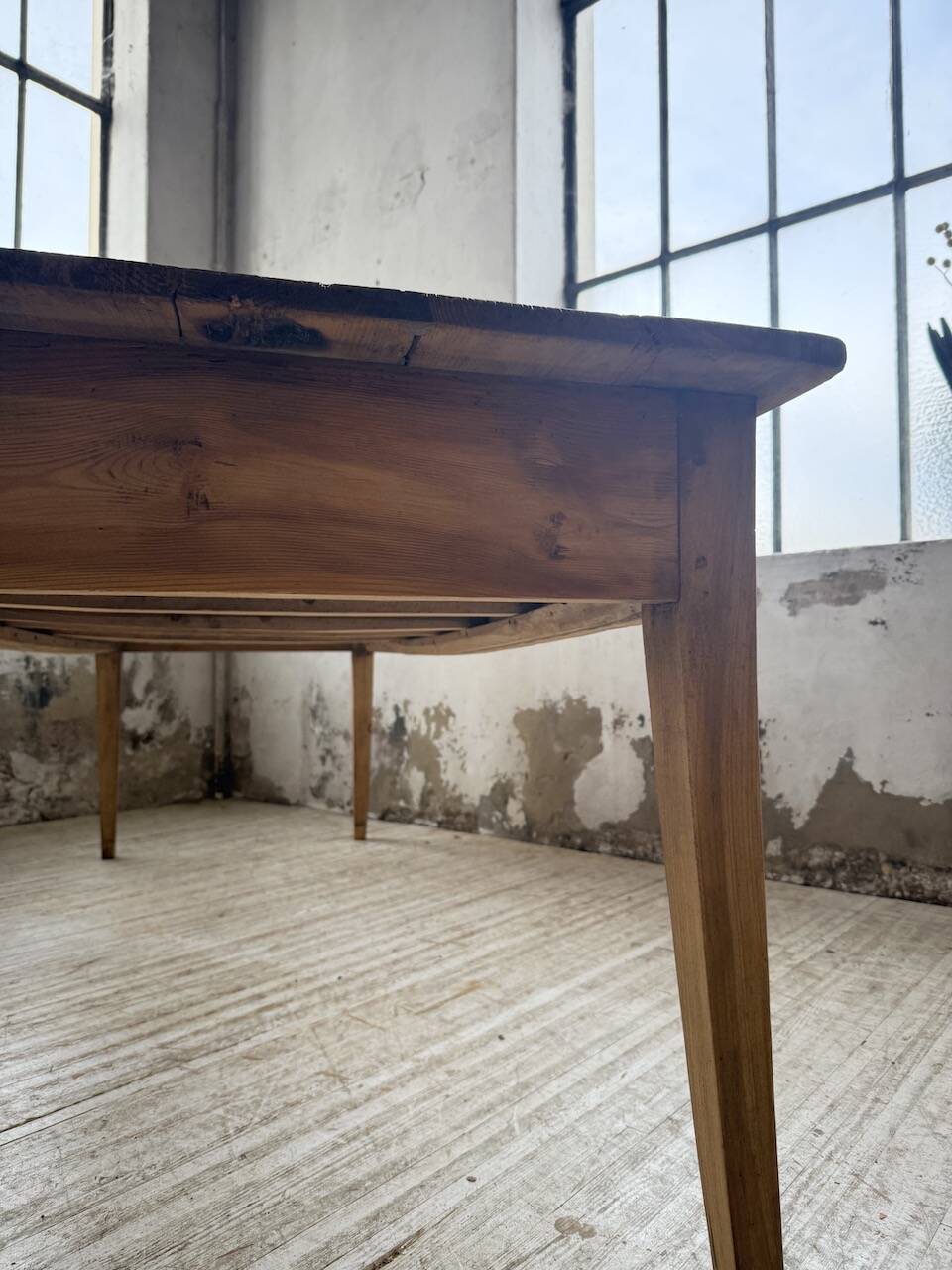 Pine and oak farmhouse table with multiple drawers, communal type, 240cm.