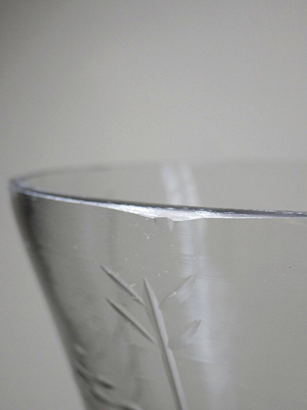 Very large vintage engraved blown glass vase from the 2000s in an antique style