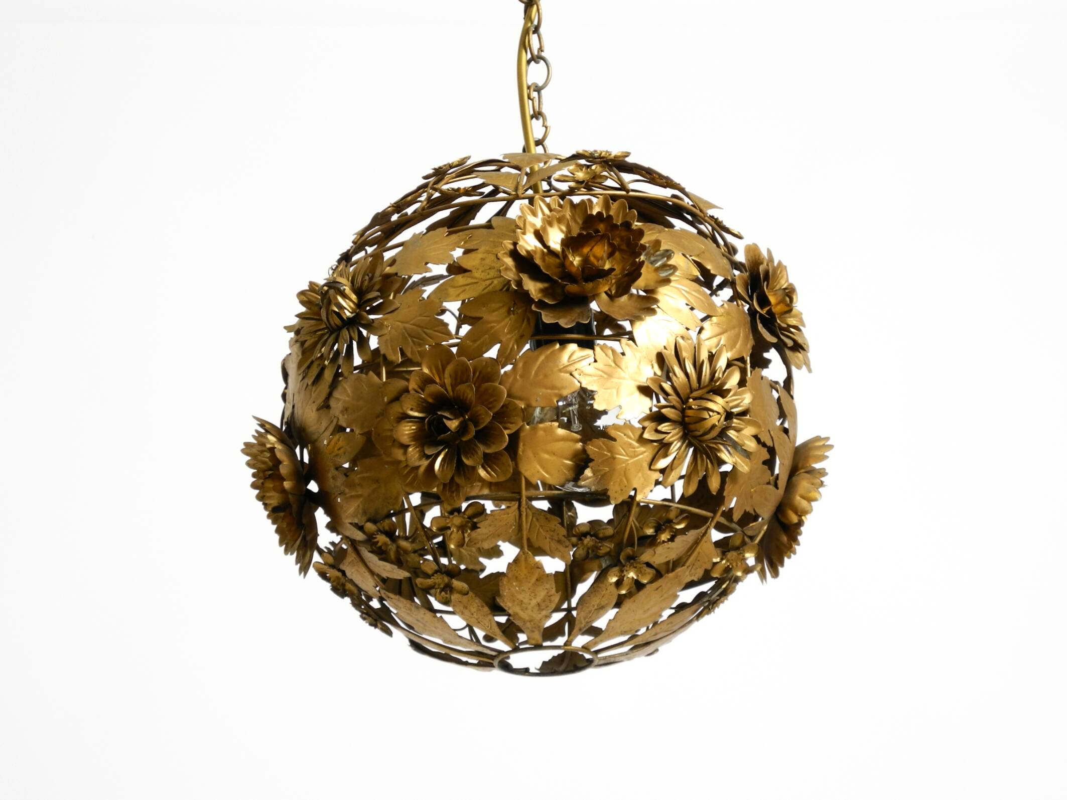 Beautiful floral-style spherical metal ceiling lamp, 1970s Regency design