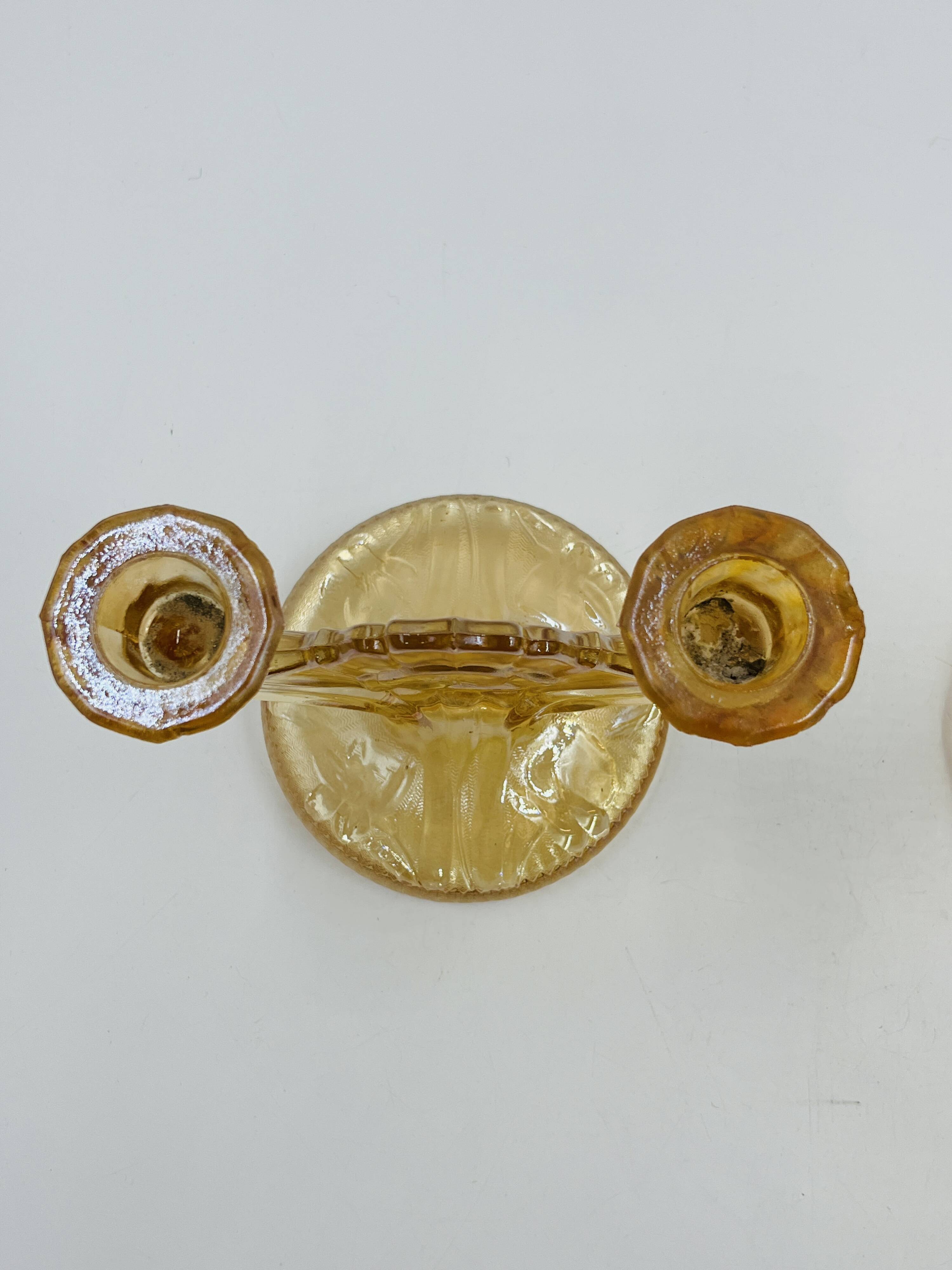 Pair of Empoli amber glass chandeliers in Art Deco style