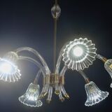Amazing 6 light Art Deco Murano glass and brass chrome chandelier by Barovier