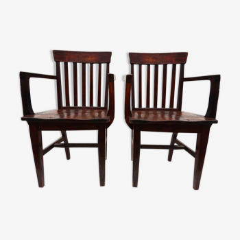 Set of 2 antique banker chairs from Heywood Wakefield