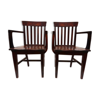 Set of 2 antique banker chairs from Heywood Wakefield