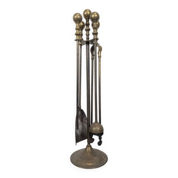 Brass fireplace tool set with four accessories