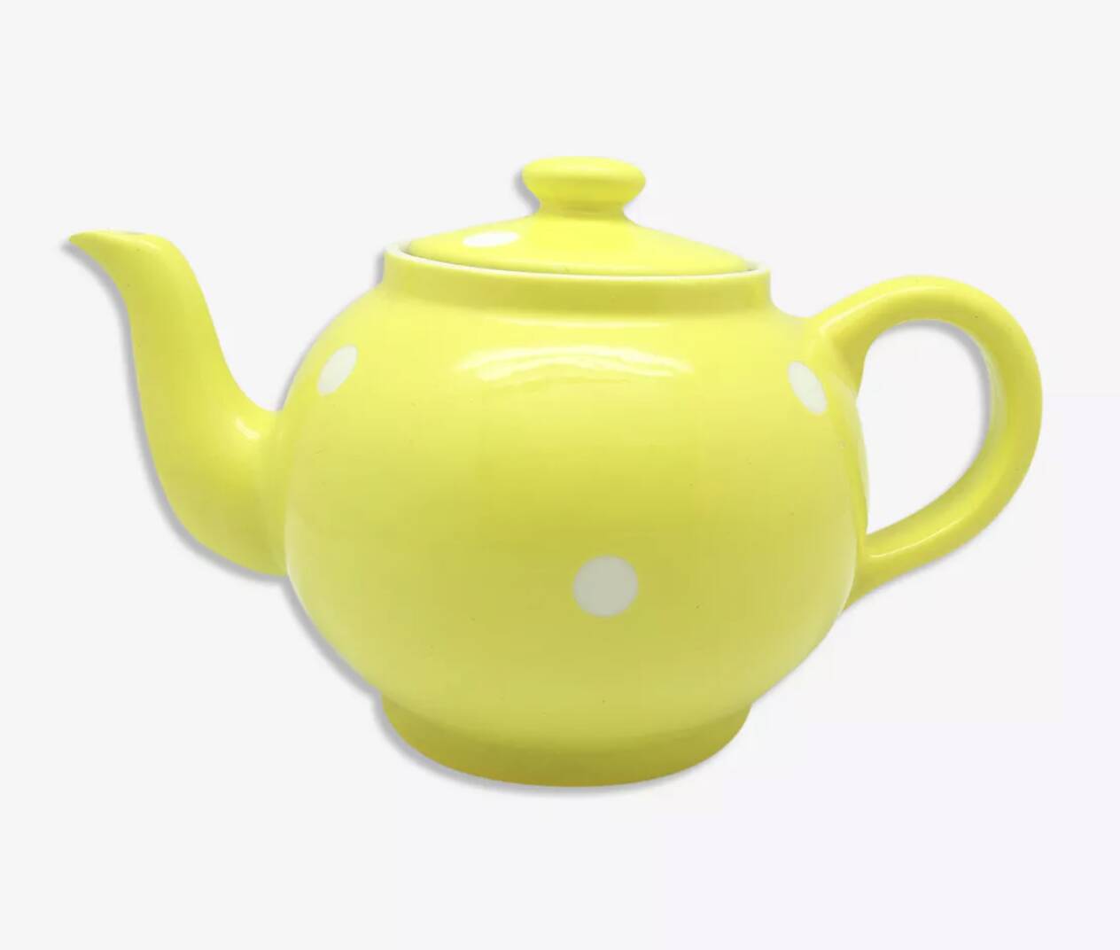 Théière vintage en porcelaine jaune à pois blancs