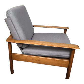 Fauteuil scandinave tissu gris années 60