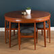 "Roundette" teak dining table & 6 chairs by  Hans Olsen for Frem Rølje 1960