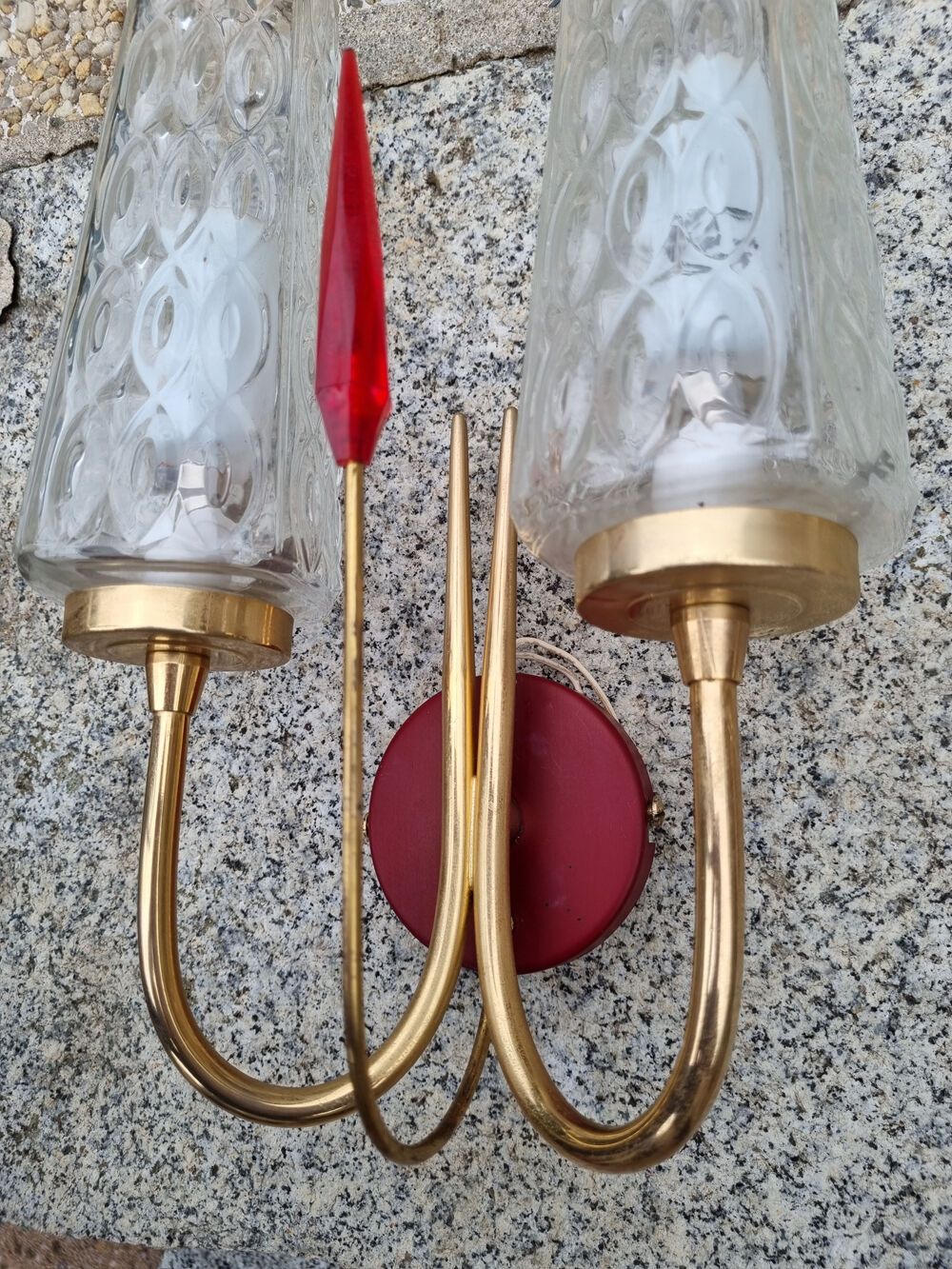 Pair of double fire wall lamps, vintage, 50/60s