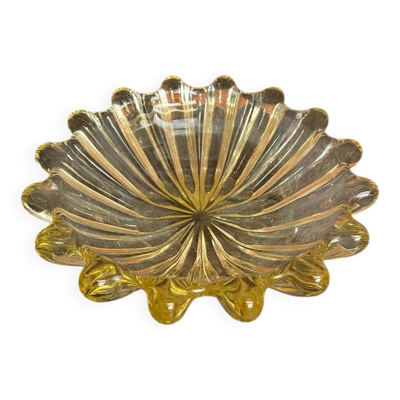Coupe Vide Poche Ancien MURANO Verre Soufflé Jaune Vintage