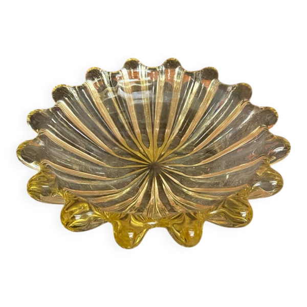 Coupe Vide Poche Ancien MURANO Verre Soufflé Jaune Vintage