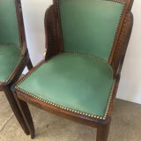 Paire de chaises anciennes gondole bois et cuir vert