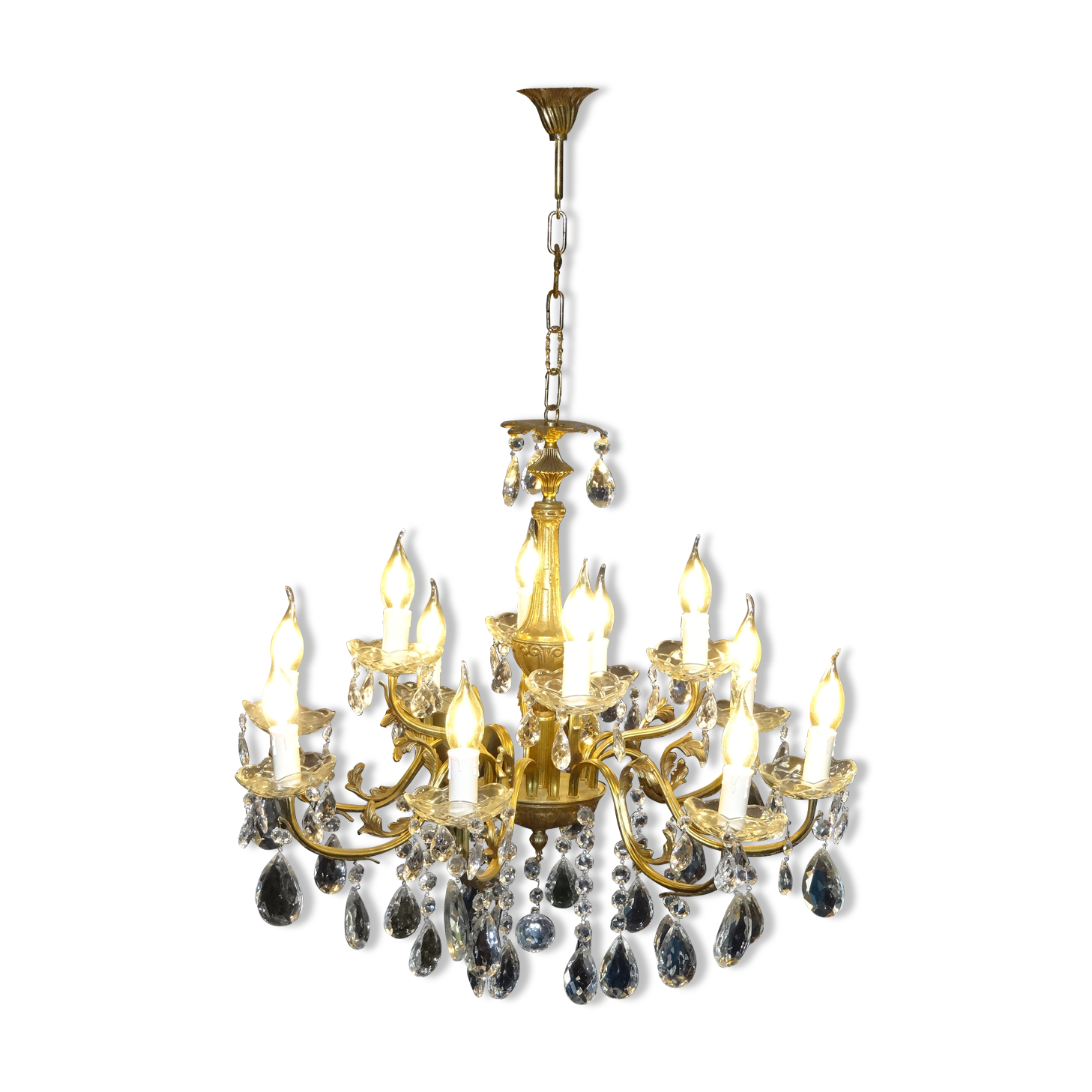 Twelve-armed golden bronze light chandelier