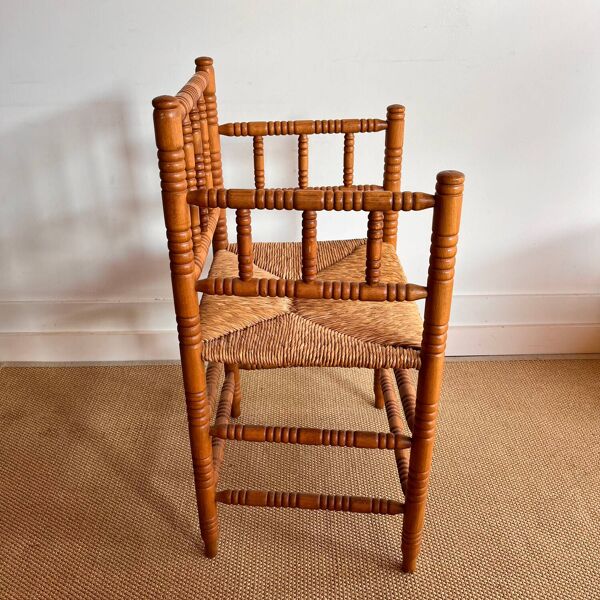 Chaise hollandaise antique à bobines avec assise en paille