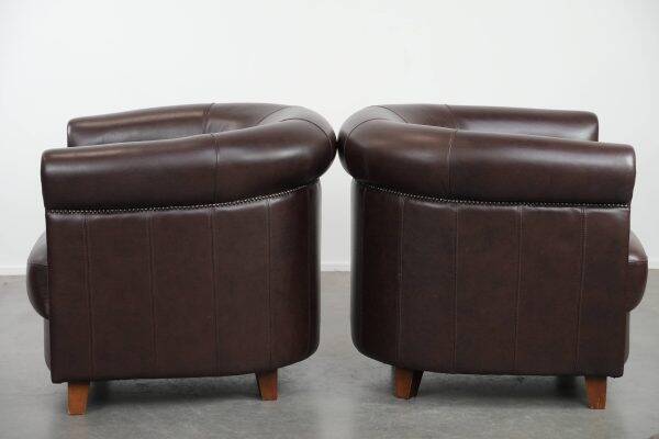Set of two round cowhide  leather club armchairs in English style
