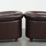 Set of two round cowhide  leather club armchairs in English style