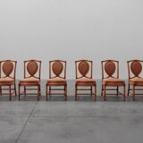 Set of 6 bamboo dining room chairs with geometric upholstery by Gasparucci