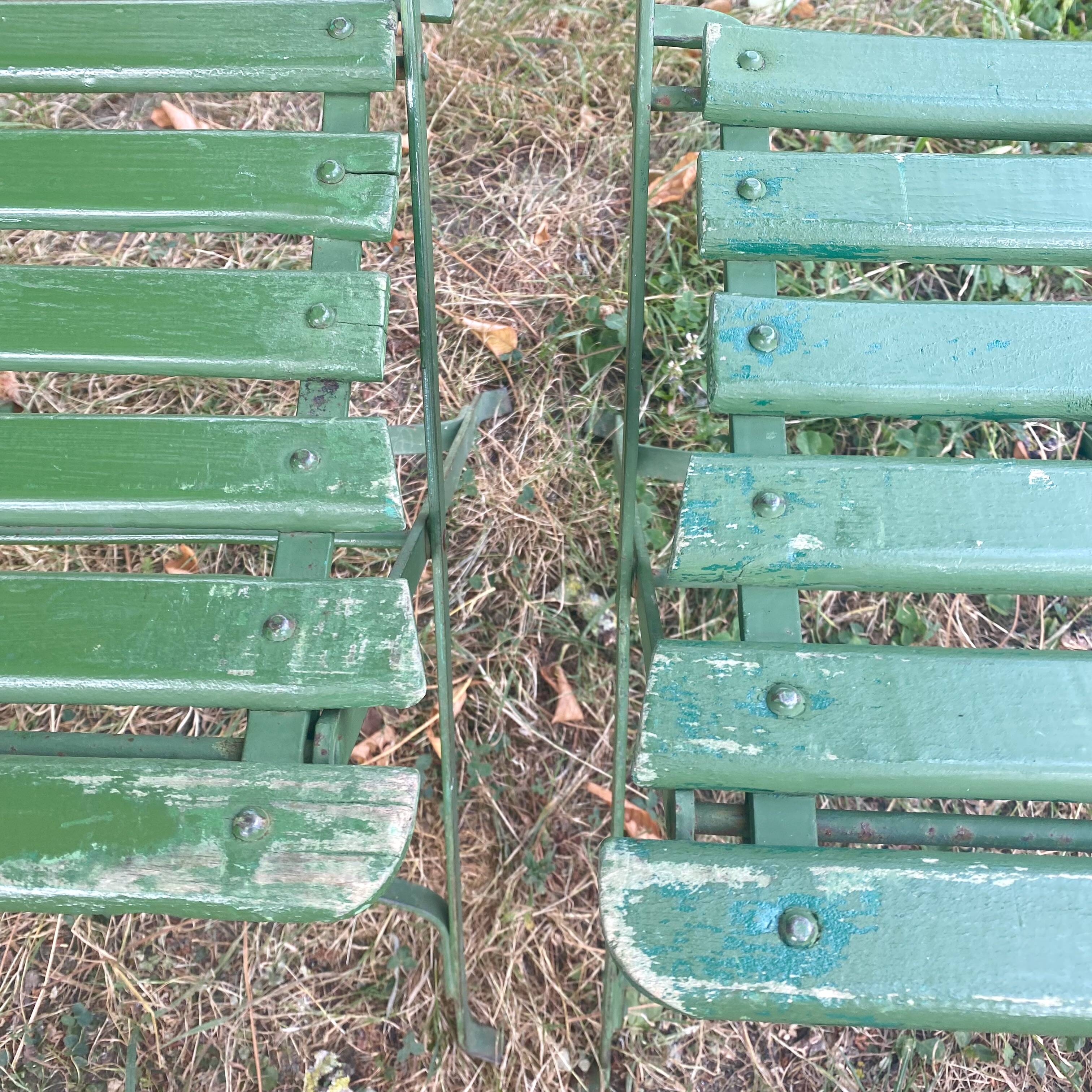 Antique folding garden chairs with wooden slats