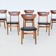 Set of six Danish dining chairs in teak and faux leather Denmark 1960