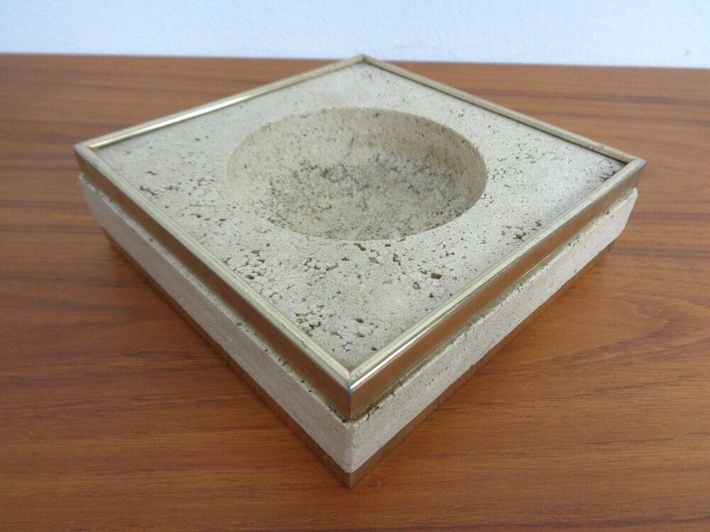 Travertine & Brass Ashtray by Fratelli Mannelli, Italy, 1970s
