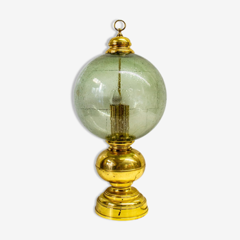 Table lamp in brass and blown glass, Caccia Dominioni style 60s