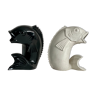 Couple of Primavera fish sculptures in white and black ceramic