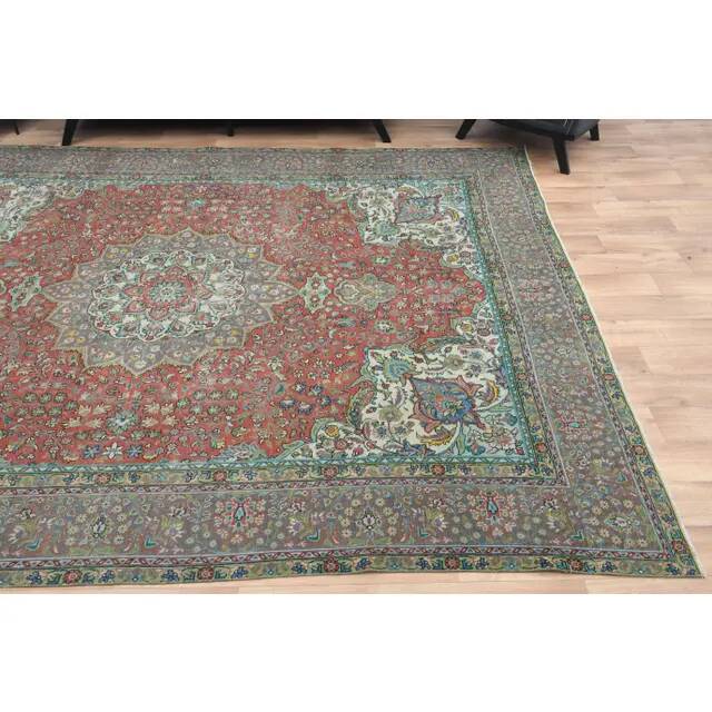 1970s Vintage Persian Handmade Wool Red Oversized Area Rug 286x378