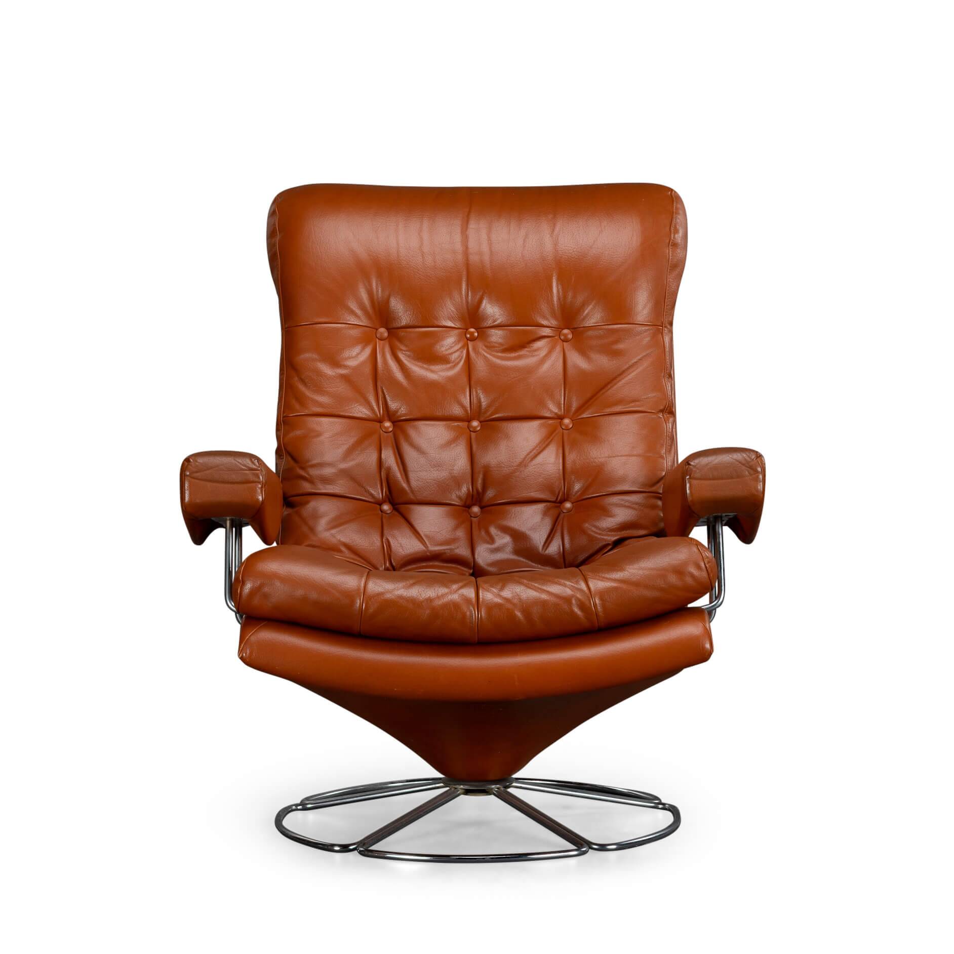 Cognac Leather Swivel chair, 1960s