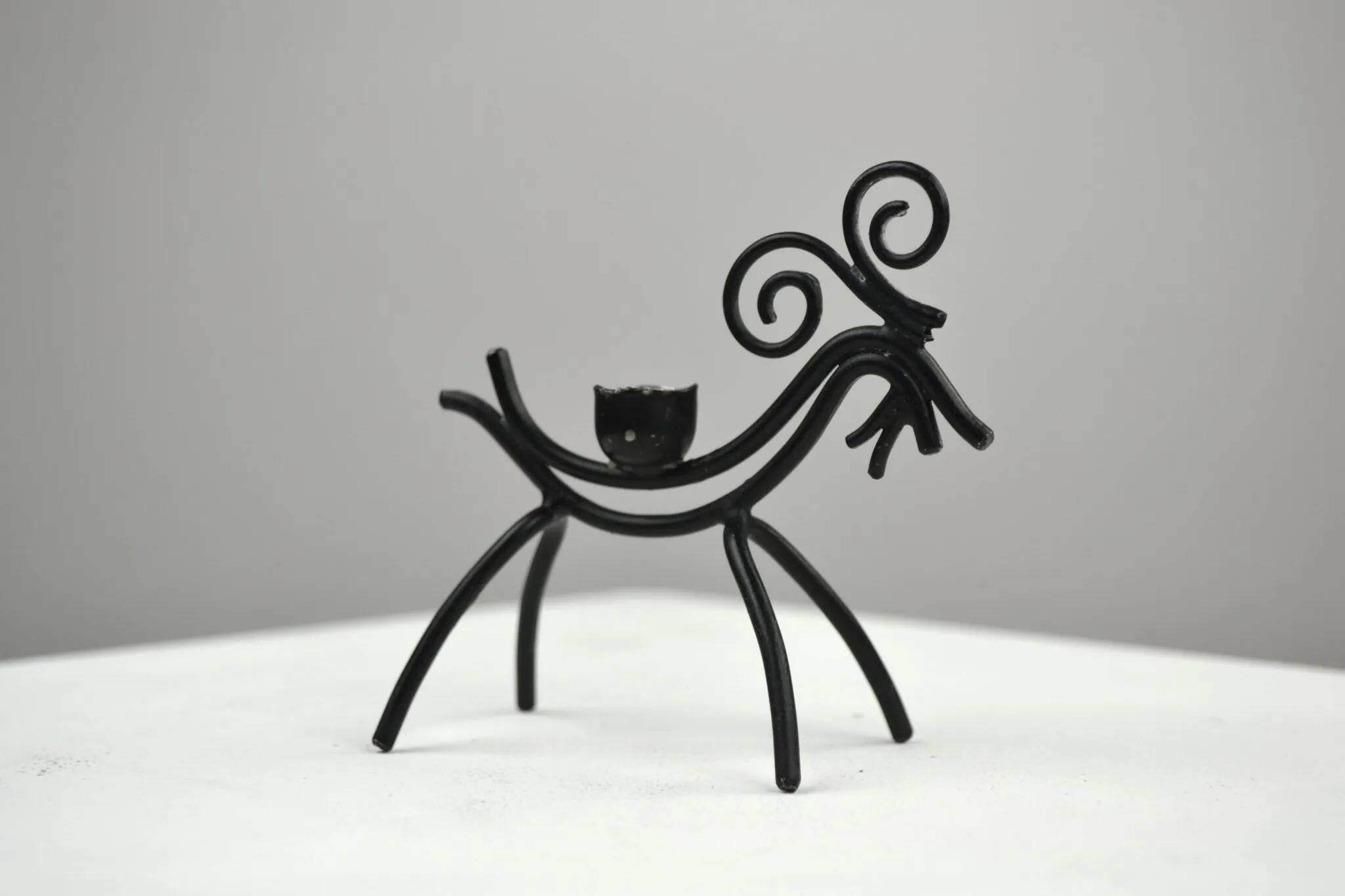 Set of 6 Black Metal Farm Animal Candleholders — Gunnar Ander for Ystad-Metall, Sweden, 1960s