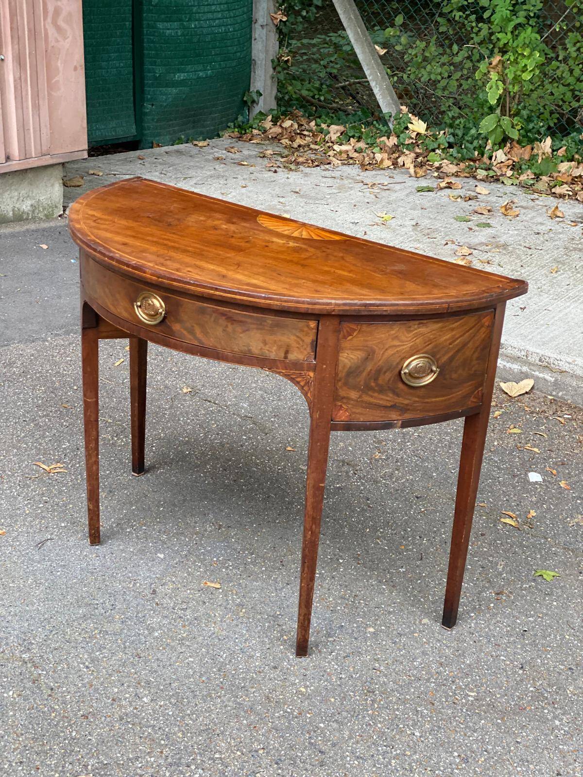 19th century English mahogany half-moon console desk