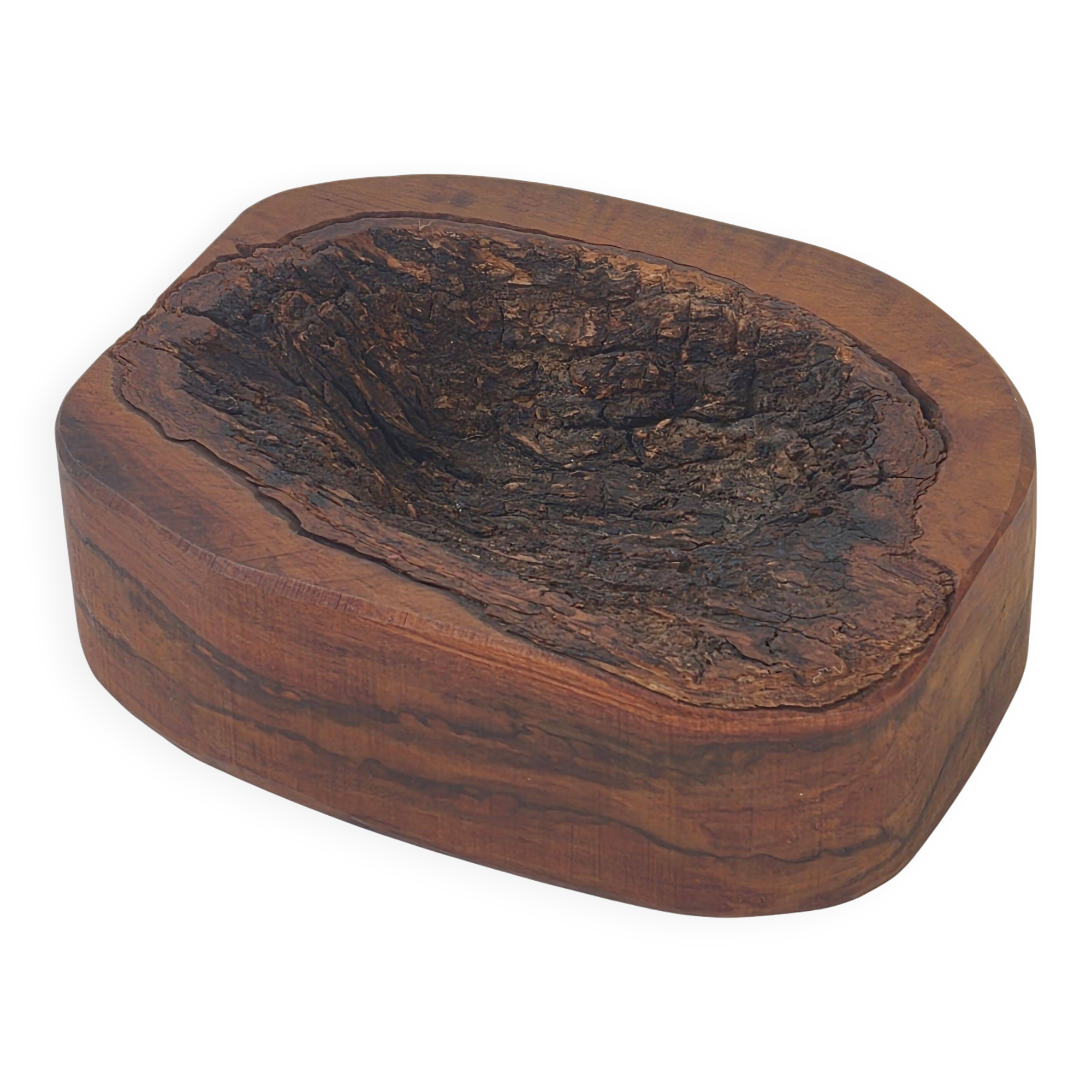 Brutalist wood and bark tray 1970