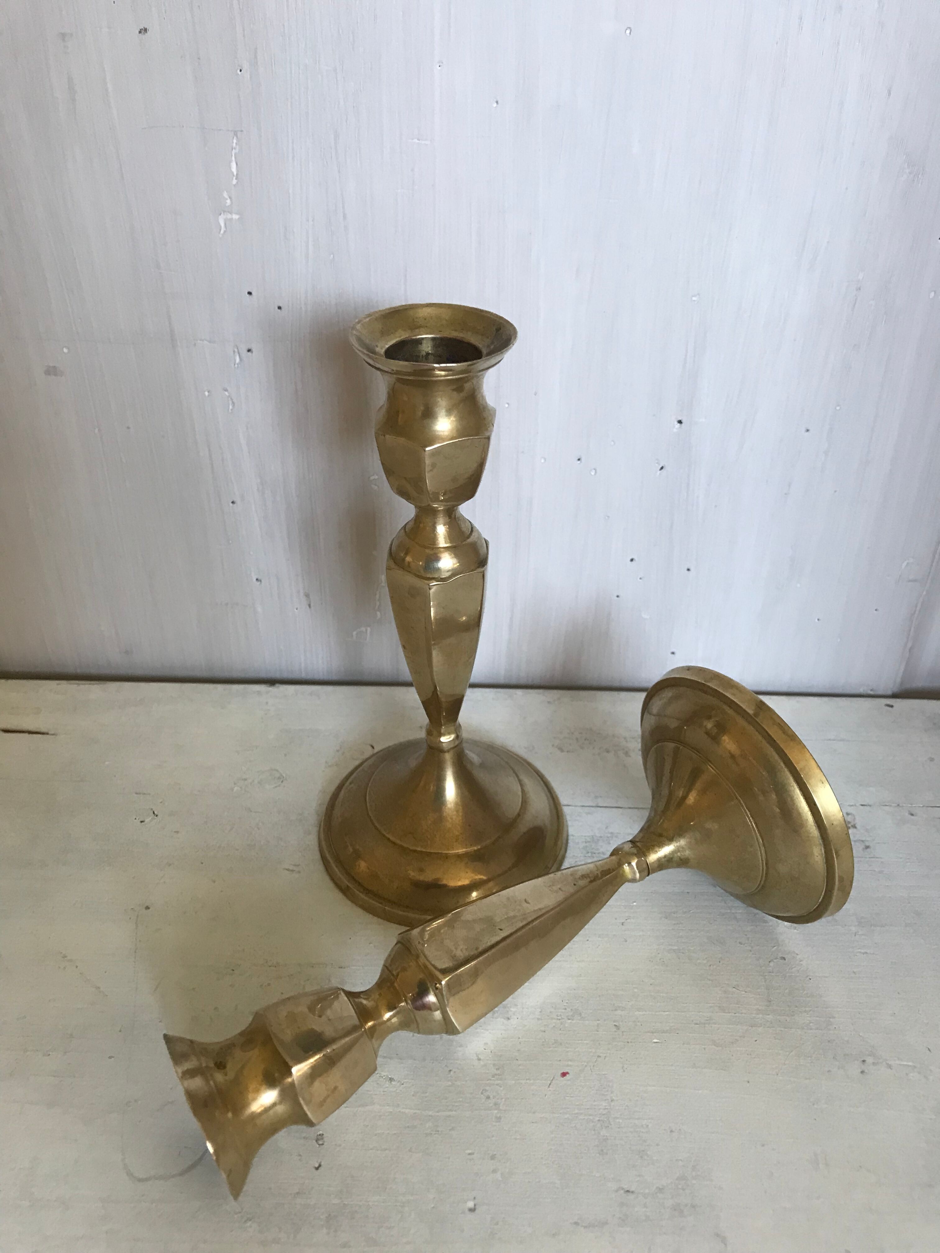 Pair of brass candle holders