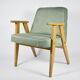 Classic Polish Vintage Armchair, model 366 designed by J. Chierowski, 1960, olive velvet, oak wood