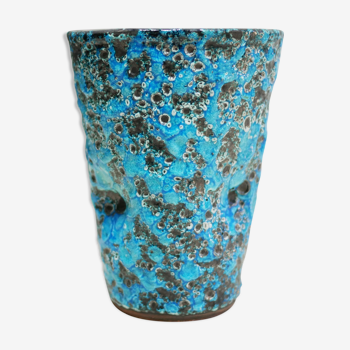 Vintage blue ceramic vase Fat Lava Vallauris