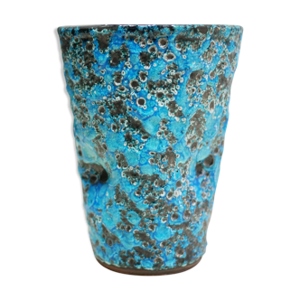 Vintage blue ceramic vase Fat Lava Vallauris