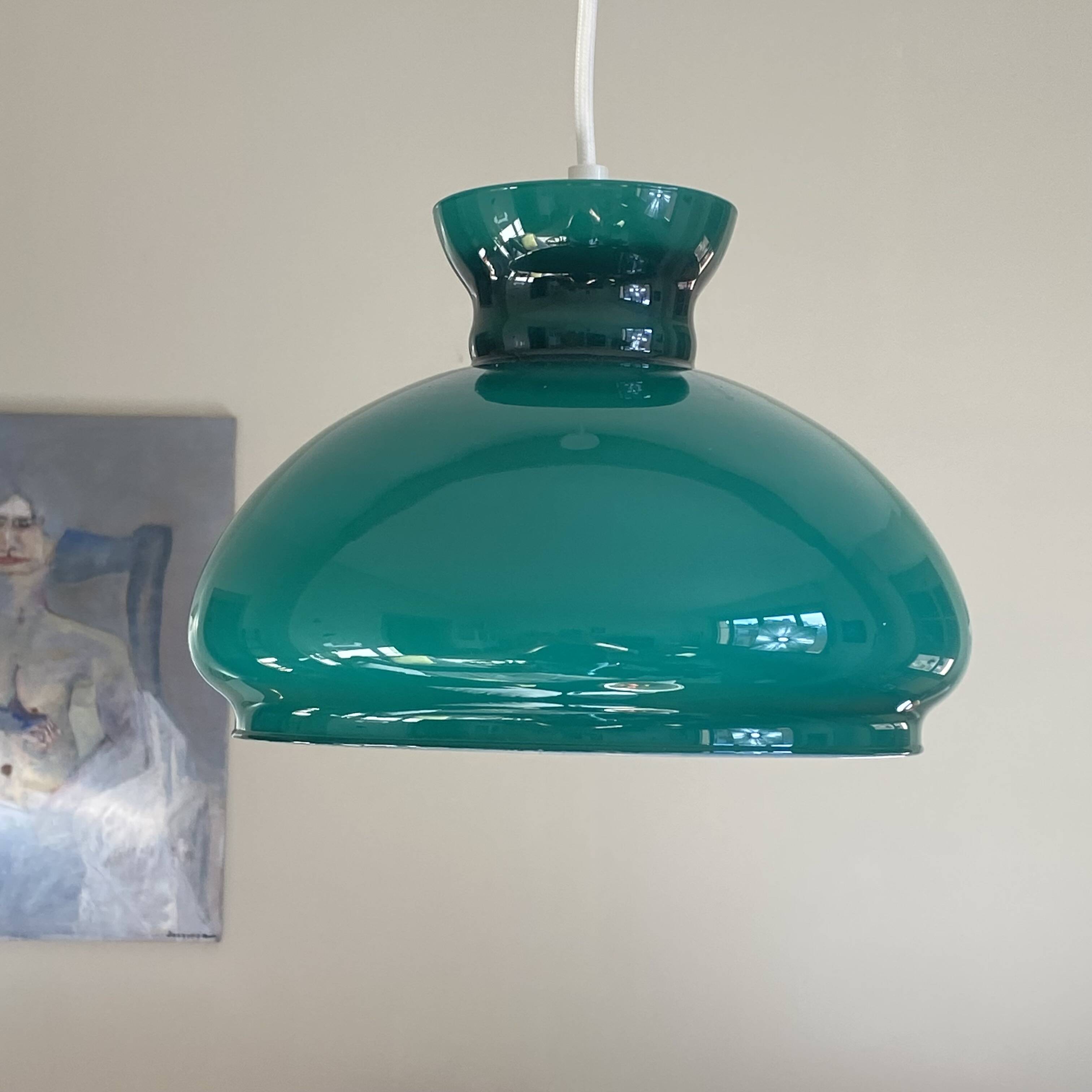 Dark green opaline glass pendant light