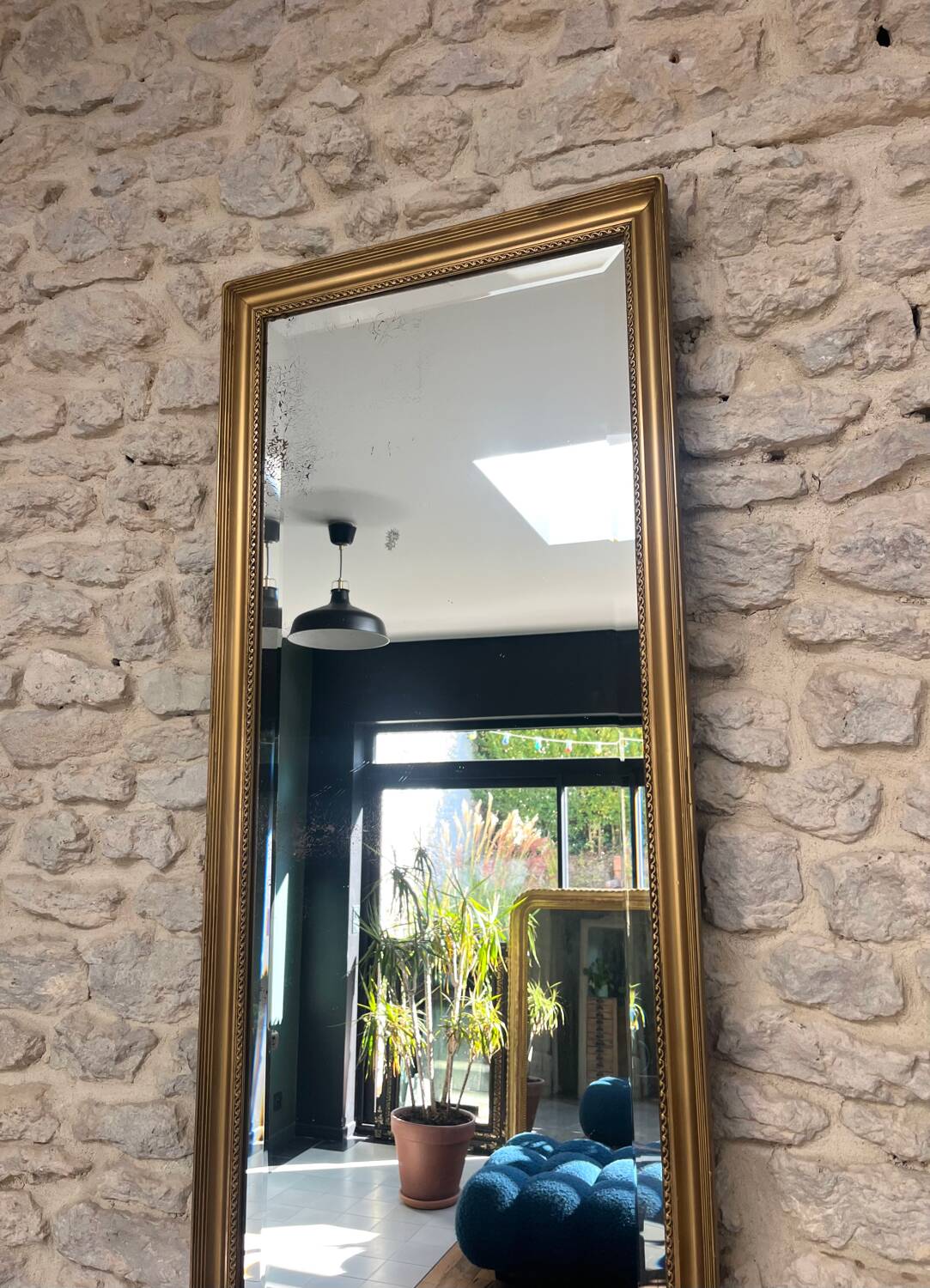 Mirror 228/47cm from the early 20th century, beveled glass.