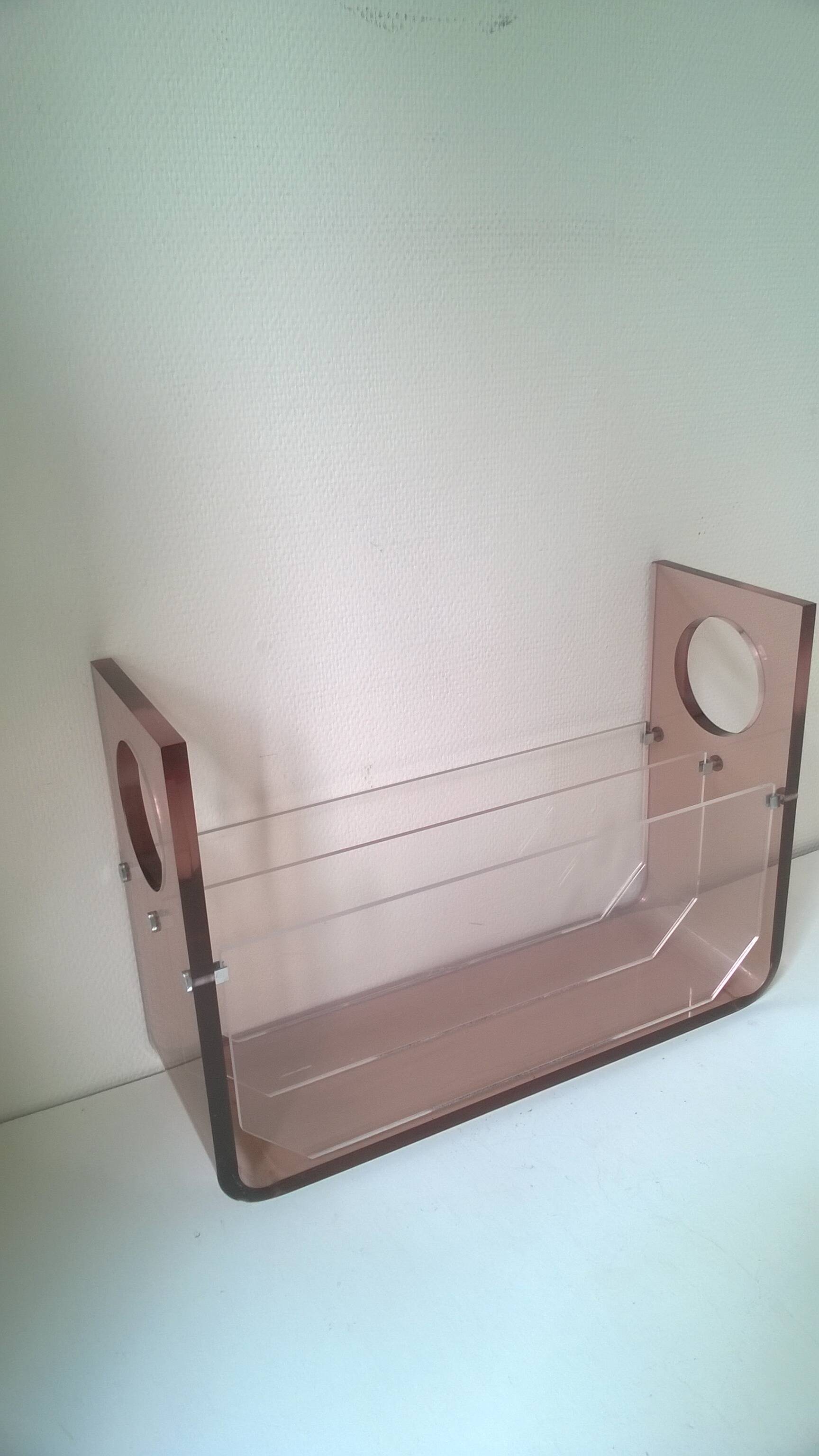 Vintage plexiglass magazine rack - attributed to Michel Dumas