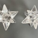 Set of two transparent glass star candle holders