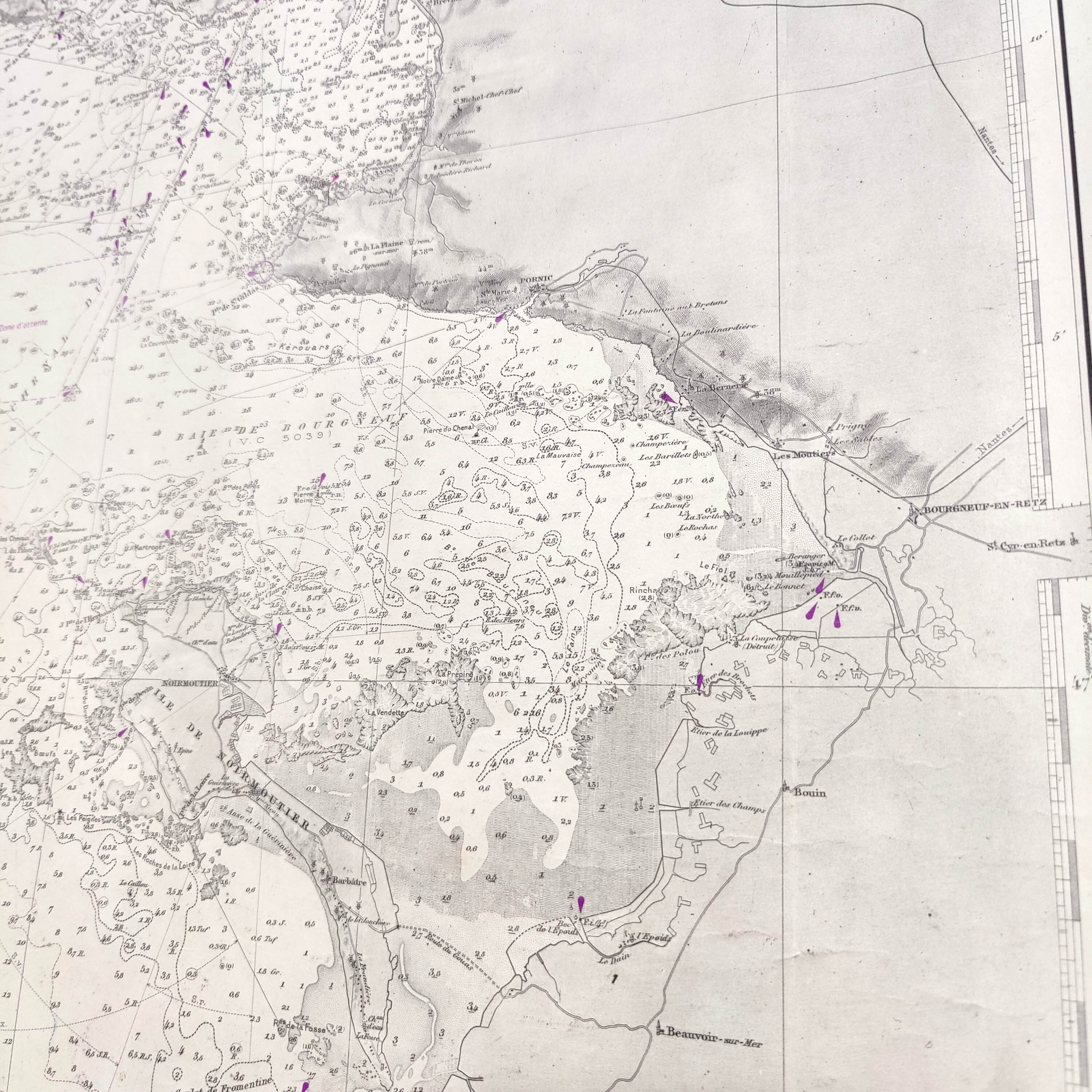 Map of the west coast of France from Belle Ile to Ile d'Yeu