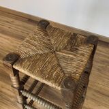 Stool high straw wood turned